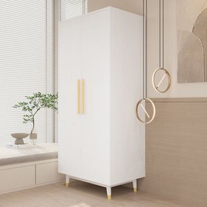 Triamine White & Golden Copper Feet Wooden Wardrobe with 2 Doors & Hanging Single Rod Density Board Pasted Wardrobe - Product Image 3