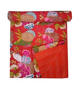 Colcha Kantha Naranja Hecha a Mano, Colchas Kantha Vintage de Algodón Estampado, Manta Orgánica 100% Algodón Hecha a Mano para Uso en el Hogar y Hoteles - Product Image 2