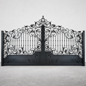 Elegante puerta doble de hierro forjado negro con ornamentación floral y diseño clásico de entrada residencial de lujo. - Product Image 6