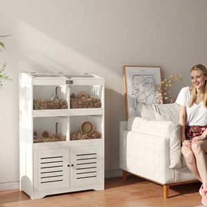 Gabbia Grande per Criceti Bianca Crema con Armadietto Contenitore e Pannelli Trasparenti per Piccoli Animali Domestici, Gabbia per Ratti - Product Image 1