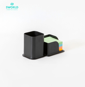 Porte-stylos carré en plastique SWORLD avec organisateur de notes adhésives, double fonction, rangement de papeterie de bureau, design compact blanc - Product Image 6