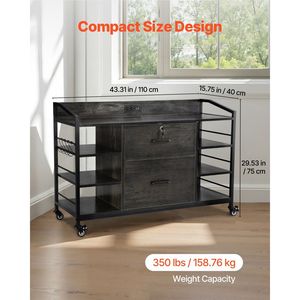 Archivador Metálico de 2 Cajones con Cerradura, 6 Estantes Abiertos, Archivador Lateral de Madera con Gran Capacidad de Almacenamiento - Product Image 3