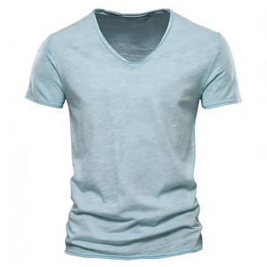 Camiseta de Hombre 2026, Diseño Personalizado, Logotipo Personalizado, Cuello en V, Color Marrón, Corte Ajustado, Manga Corta, Tejido de Punto, Color Sólido, Largo Regular, ODM - Product Image 3