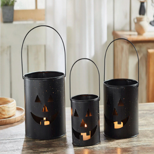 Ensemble de 2 lanternes en forme de seau Jack O' Lantern, décoration d'Halloween, lanternes à bougies - Product Image 1