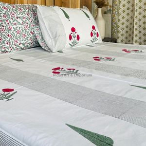 Juego de Sábanas con Estampado Artesanal Sanganeri de la India, Sábanas con Funda de Almohada - Product Image 6