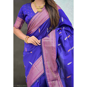 ผ้าไหมเยโอล่าปายทานีสีม่วงลายทวิลซารีแบบทอสองชั้น สำหรับงานแต่งงาน งานดิวาลี งานเลี้ยง งานปาร์ตี้ฤดูหนาว ชุดแบบดั้งเดิม สง่างาม เหมาะสำหรับงานกลางคืน ผ้าไม่ยับ - Product Image 6