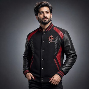 Chaqueta Universitaria de Béisbol Personalizada de la Mejor Calidad para Adultos y Jóvenes, Material de Lana de Color Personalizado con Mangas de Cuero - Product Image 1