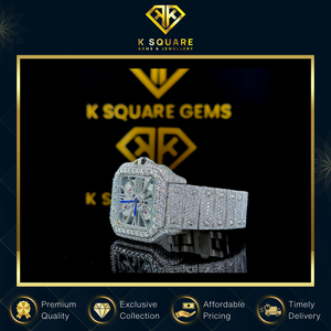 Montre de haute qualité avec mouvement à quartz, résistante à l'eau, VVS, unisexe, en acier inoxydable, verre saphir, bracelet en diamant moissanite - Product Image 5