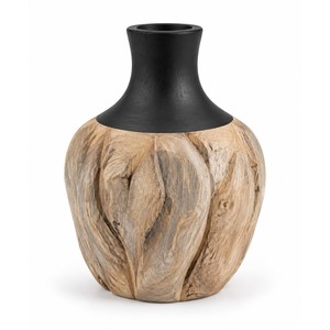 Vase sculptural artisanal en bois de mangue avec col noir |   Vente en gros - Product Image 1