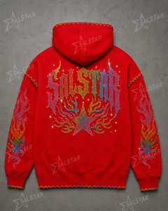 Men's Rhinestone Graphic Pullover Hoodie Custom Streetwear <b>Red</b> Oversized Hip Hop Sweatshirt with Embroidery & <b>Sequin</b> Design - Product Image 5