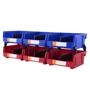 Contenitore di Stoccaggio Impilabile Resistente, Set da 6, Blu/Rosso, Organizzatore Appeso 11x11 Pollici, Contenitore in Plastica - Product Image 4