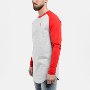 <b>Men's</b> Long Sleeve O-Neck Blank Casual Solid Red Gray Contrast Trim Front Logo Breathable Cotton/Bamboo Fiber <b>T</b>-<b>Shirt</b> - Product Image 6