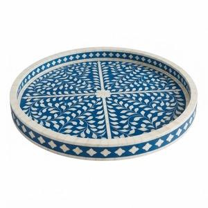 Handcrafted Geometric Bone Inlay Serving <b>Tray</b> Luxury Blue And <b>White</b> Mosaic Decorative Ottoman <b>Tray</b> For Hotel And Home Decoration - Product Image 6