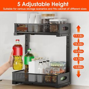 2 cassetti estraibili a 2 livelli per organizzazione sotto il lavello, con 5 altezze regolabili, organizer per armadietti - Product Image 4