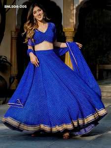 Lehenga Choli Dupatta de qualité supérieure, élégant, en georgette douce avec dentelle Zari et Cording, imprimé Leheriya, fournisseur indien - Product Image 4