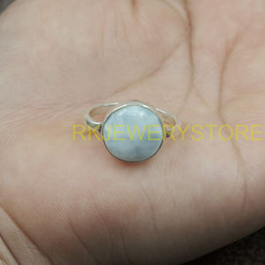 Natural Larimar Gemstone <b>Ring</b> Handmade 925 Sterling Silver Round Cabochon <b>Statement</b> Jewelry Gift for Women Her Unisex Sister Him - Product Image 6