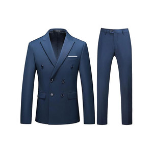 <b>Men's</b> Plus Size Double Breasted Solid Color Business <b>Wedding</b> Suit 2-Piece Set Velour Fabric Pleated Front Front Washed Finish - Product Image 4
