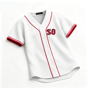 Camiseta de Béisbol Blanca de Manga Corta con Logotipo Bordado, Ribete Rojo, Cierre de Botones, Unisex, Corte Regular para Adultos - Product Image 6