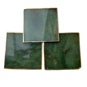 Wholesale Modern Feng Shui Decor <b>Coaster</b> Green Aventurine Polished Crystal Gemstone Gold Plating Square Drinks Platters For Sale - Product Image 6