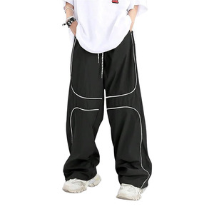 Pantalon baggy pour homme Y2K avec passepoil contrastant, cordon de serrage, pantalon de survêtement tendance unisexe, pantalon cargo surdimensionné pour homme avec poches - Product Image 1