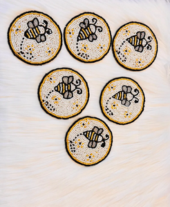 Handmade <b>Beaded</b> Bee <b>Coasters</b> | Nature-Inspired Table Decor by whimsy art craft - Product Image 1