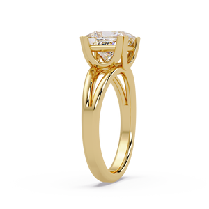 Anillo de compromiso de oro puro de 14 quilates con diamante de laboratorio talla princesa y diseño de vástago dividido para mujer, anillos nupciales de joyería fina - Product Image 3