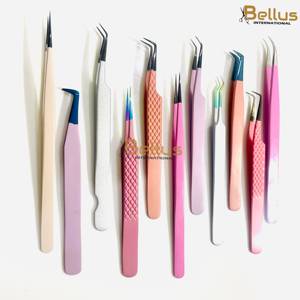 Pinzas para Pestañas Bellus International, Duraderas, con Punta Suave y Agarre de Diamante, Multicolores, de Acero Inoxidable, 12-14 cm, para Pestañas y Cejas - Product Image 1