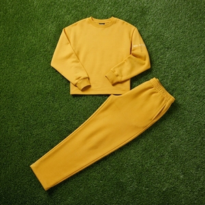 Ensemble sweat-shirt col rond jaune moutarde et pantalon de jogging pour homme, tenue décontractée streetwear, ensemble assorti deux pièces - Product Image 5