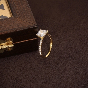 Princess Cut <b>Solitaire</b> <b>Ring</b> Fine Jewelry Luxury Solid Yellow Gold Plated Moissanite Claw Prong Set Engagement Wedding Gift - Product Image 6