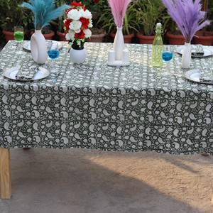 Mantel Cuadrado Estampado Floral Verde Blanco Clásico Tejido para Uso en Exteriores de Lino y Algodón Lavable - Product Image 3