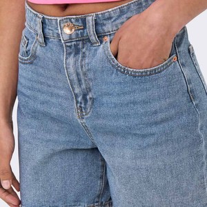 Shorts de Mezclilla para Mujer, Cintura Alta, 100% Algodón, Lavado Vintage, de Alta Calidad, con Logotipo Personalizado OEM - Product Image 6