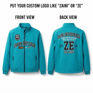 Premium 280 GSM Polyester Softshell Jacket Teal Blue Stretch <b>Fabric</b> Shoulder Panels Custom Logo Outdoor Workwear <b>Waterproof</b> - Product Image 1