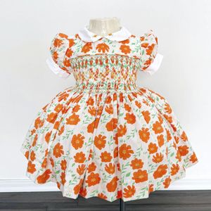 Vestido Floral de Niña con Cuello Peter Pan y Mangas Abullonadas, 100% Algodón Transpirable, Lindo Vestido Mini de Primavera - Product Image 1