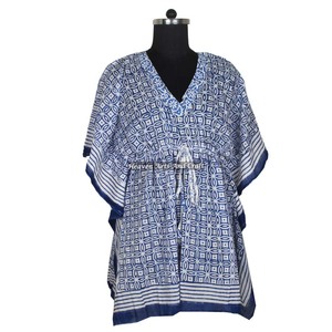 Robe courte en coton imprimé à la main indienne sans manches pour femme, style kaftan, tenue quotidienne, robe courte bohème de créateur pour femme et fille - Product Image 5