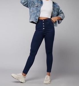 Jean en denim coupe droite pour femme, taille mi-haute, longueur genou, décontracté, usage quotidien, bleu vintage, résistant à la décoloration - Product Image 3