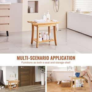 Panca da Doccia in Bambù Impermeabile 61 x 35 x 48 cm, Sedia da Bagno con Capacità di Carico di 136 kg, Ripiano Portaoggetti, Arredo Bagno - Product Image 6
