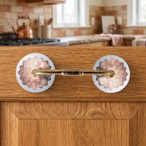 Modern <b>Ceramic</b> <b>Drawer</b> Pull Faceted Aqua Glass Brass Finish Ornate Floral Design Eco-Friendly Durable Multi-Function for Cabinets - Product Image 4