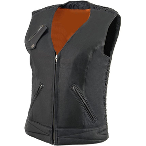 Custom Design Ladies <b>Leather</b> <b>Vest</b> Genuine Cowhide Zipper Up Waistcoat Women Casual Sleeveless <b>Biker</b> Jacket for Sale - Product Image 3
