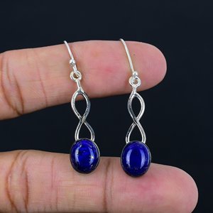 <b>Best</b> Quality Natural Blue Lapis Lazuli Oval Drop Earrings Silver Trendy Boho Statement Handmade Lightweight Women's Gift - Product Image 4