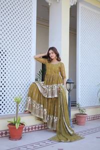 Ensemble de vêtements de fête ethniques indiens Fulpari costume Sharara brodé avec Simmar Salwar Kameez Georgette Dupatta pour les occasions spéciales - Product Image 5