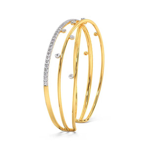 Crossed Wave Diamond Cuff Bracelet with Yellow Gold Open <b>Frame</b> and <b>Floating</b> Sparkle Design - Product Image 1