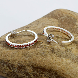 New S925 Sterling Silver Fine Hoop <b>Earrings</b> With Red <b>Garnet</b> Gemstones Channel Setting Classic Women's Everyday Wear Fine Jewelry - Product Image 4