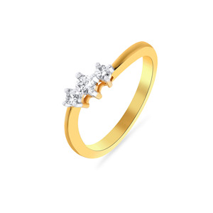 Anillo de tres piedras para mujer, oro amarillo de 14 quilates, diamantes redondos de 0,15 quilates, banda delicada, joyería fina, regalo para ocasiones especiales - Product Image 1