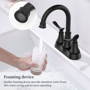 Rubinetto per lavabo nero opaco a 2 maniglie con rotazione a 360° e scarico a soffietto, interasse 6 pollici, rubinetto da 6 pollici per mobile bagno - Product Image 3
