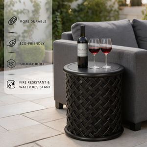 Table d'appoint d'extérieur en matériau Terrafab, tabouret de jardin décoratif tressé, table d'appoint unique pour salon - Product Image 6