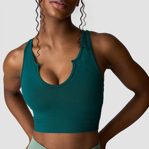 Débardeur de sport pour femme en tissu côtelé, col en V profond, haute élasticité, moulant, respirant, pour la gym - Product Image 3