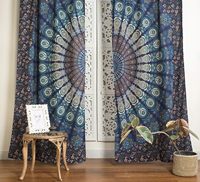 Panneaux de rideaux imprimés style hippie bohème indien, motif paon et mandala, bleu turquoise, pour chambre, salon et décoration intérieure