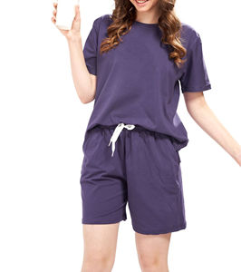 Conjunto corto oversize para mujer, color sólido, 100% algodón, logotipo bordado personalizado, chándal cómodo con cuello redondo para mujer - Product Image 6