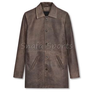 Cowboy Man Leather <b>Jacket</b> Long Leather <b>Jacket</b> Men Original Cow <b>Suede</b> Leather <b>Jacket</b> Closure type Botton - Product Image 2