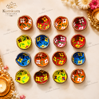 Pequeños Diyas de Terracota Pintados a Mano en India, Decoración para el Hogar, Oficina o Templo, Recuerdo de Pooja, Portavelas Decorativo, Regalos de Diwali